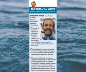 Jonathan Walsh, Dive Porfessional fo the month with RateYourDive.com